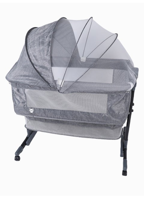 3-in-1 Portable Adjustable Baby Bedside Crib – Large Storage Basket, Travel Crib with Detachable Mosquito Net, Breathable & Soft Mattress, 360° Swivel Wheels – Light Grey