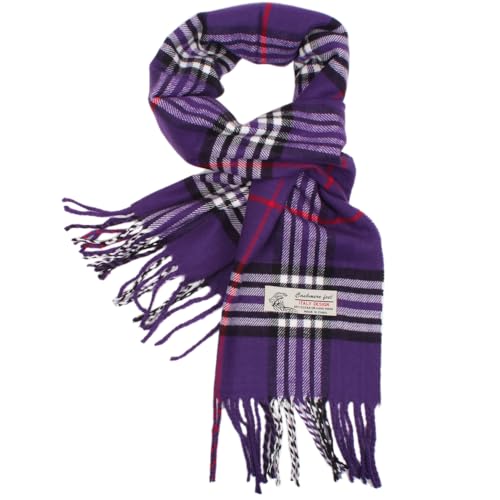 TZ Promise Plaid Cashmere Feel Classic Soft Luxurious Winter Scarf For Men Women (Purple) - Image 3