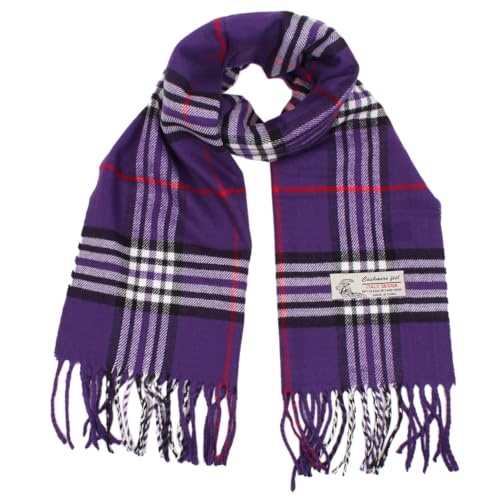 TZ Promise Plaid Cashmere Feel Classic Soft Luxurious Winter Scarf For Men Women (Purple) - Image 1