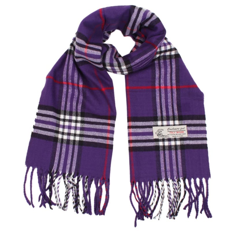 TZ Promise Plaid Cashmere Feel Classic Soft Luxurious Winter Scarf For Men Women (Purple) - Image 5