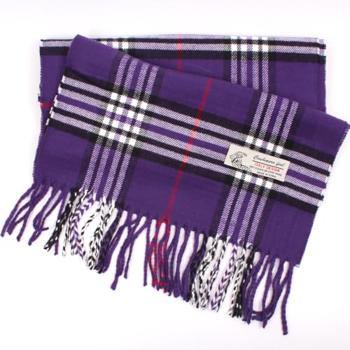 TZ Promise Plaid Cashmere Feel Classic Soft Luxurious Winter Scarf For Men Women (Purple) - Image 2