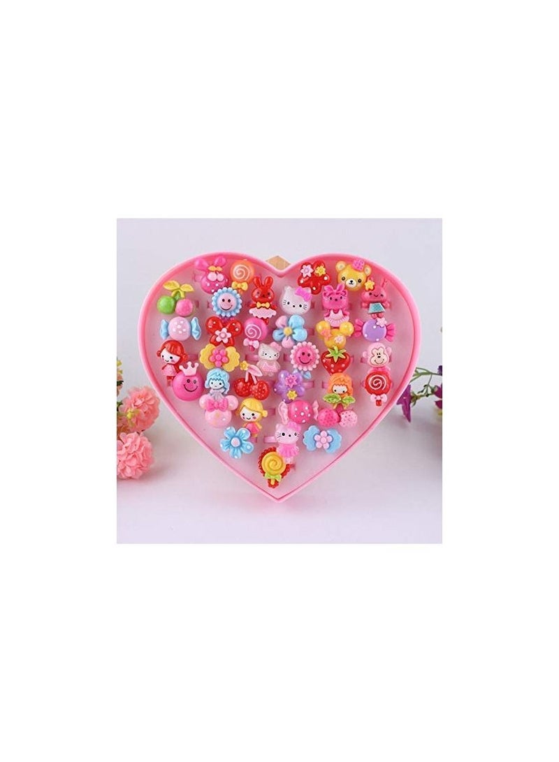 Fancy  Finger Rings for Girls with Heart Shape Gift Box/Kids Play Toy for Birthday with Bracelet Inside (36 rings + 1 bracelet) - Image 4