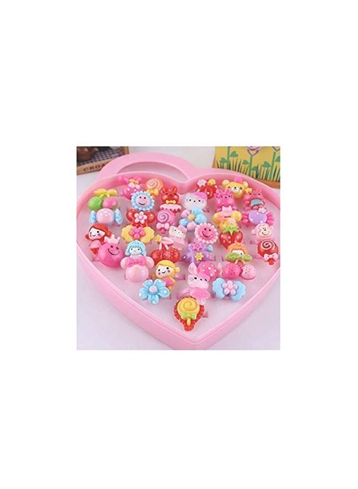Fancy  Finger Rings for Girls with Heart Shape Gift Box/Kids Play Toy for Birthday with Bracelet Inside (36 rings + 1 bracelet) - Image 5