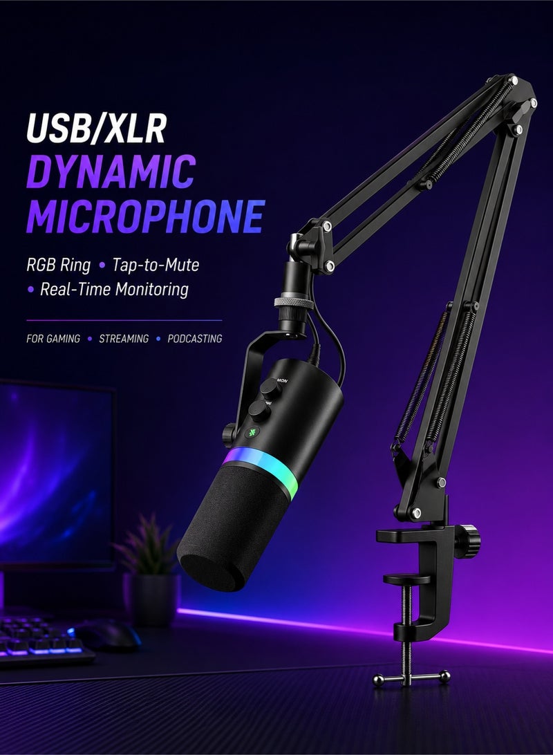مايكروفون NV7 للألعاب مع إضاءة RGB، مايك ديناميكي مكتبي بمنفذَي USB وXLR، مثالي للبث المباشر والتسجيل والحاسوب - Image 1