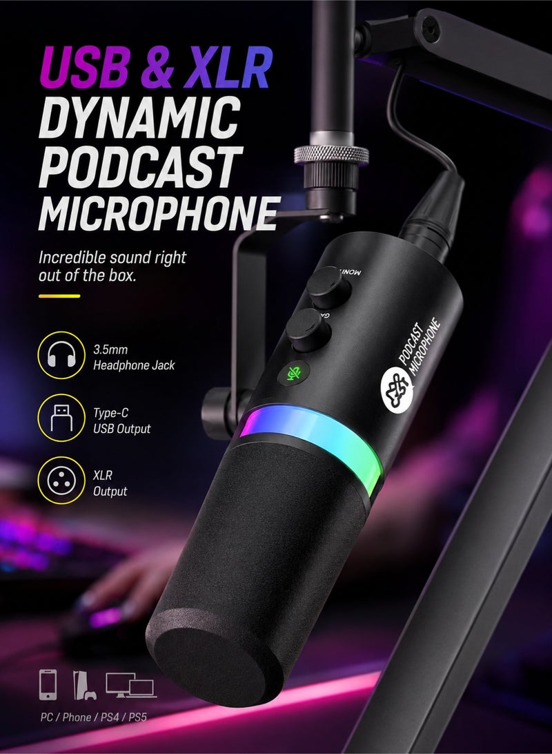 مايكروفون NV7 للألعاب مع إضاءة RGB، مايك ديناميكي مكتبي بمنفذَي USB وXLR، مثالي للبث المباشر والتسجيل والحاسوب - Image 2