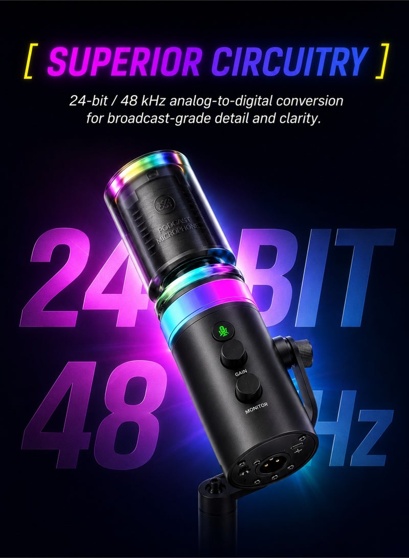 مايكروفون NV7 للألعاب مع إضاءة RGB، مايك ديناميكي مكتبي بمنفذَي USB وXLR، مثالي للبث المباشر والتسجيل والحاسوب - Image 5
