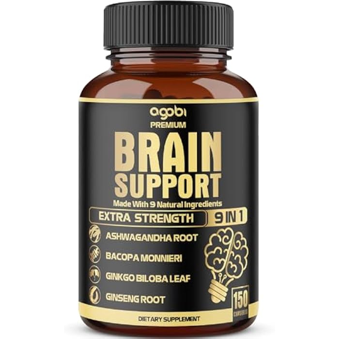 agobi 9in1 Brain Support Supplement - Blended with Ashwagandha, Panax Ginseng, Gotu Kola, Ginkgo Biloba, Black Pepper & More - Accuracy, Focus, Memory & Energy Booster - 150 Capsules for 5 Months - Image 1
