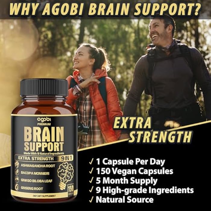agobi 9in1 Brain Support Supplement - Blended with Ashwagandha, Panax Ginseng, Gotu Kola, Ginkgo Biloba, Black Pepper & More - Accuracy, Focus, Memory & Energy Booster - 150 Capsules for 5 Months - Image 5