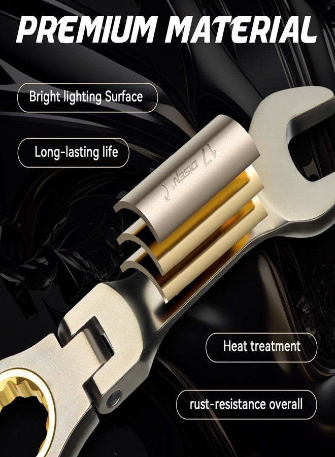 ديزن مجموعة مفاتيح ربط سقاطة قصيرة برأس مرن من DISEN، 9 قطع، 90 سنًا، مقاس متري 8-17 مم، CRV، مطلية بالنيكل، مجموعة مفاتيح ربط سقاطة مع حقيبة دوارة - Image 4