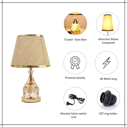 MUGATH Bedside Table Lamp, Hotel Light with LED Bulb, Crystal Nightstand Lamp with in-Line Switch, Rustic Accent Light for Home Decor, Metal Base Desk Lamp for Bedroom & Living Room (E, 40x17 cm) - Image 3