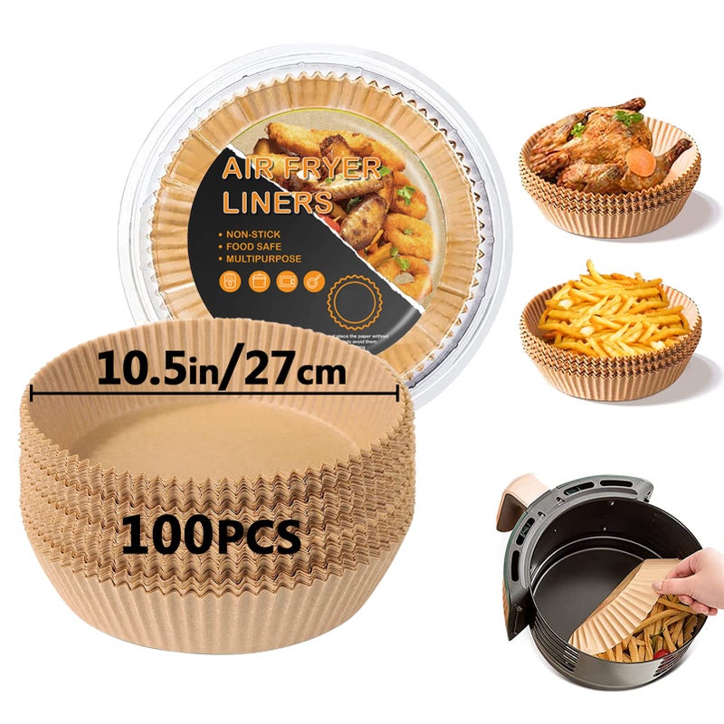 Air Fryer Liners 105 Inch Air Fryer Disposable Paper Liners 100Pcs Parchment Paper Liners OilProof WaterProof Food Grade Baking Paper for Air Fryer Roasting Microwave Oven