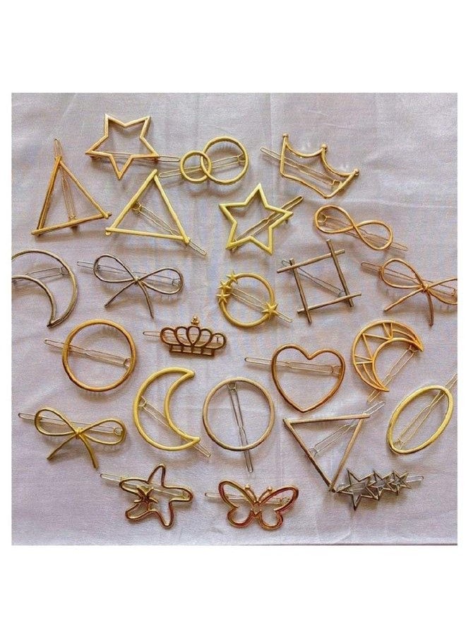 Aliza - Metal Gold And Sliver Geometric Design Barrettes Hair Clips Pins For Girls Women Random Shapes (Pack Of 12 Pins) - Image 1
