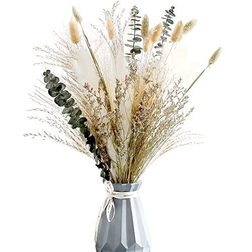 Musunny Natural Dried Flower Bouquet,17" Dried Flowers for Vase,Dried Floral Arrangements for Boho Farmhouse Home Décor Indoor with Pampas(Green) - Image 1