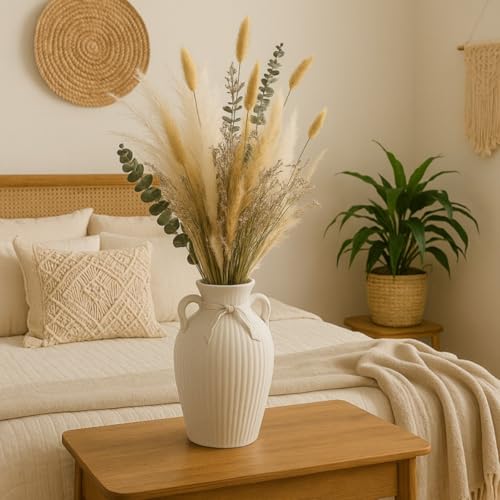 Musunny Natural Dried Flower Bouquet,17" Dried Flowers for Vase,Dried Floral Arrangements for Boho Farmhouse Home Décor Indoor with Pampas(Green) - Image 2