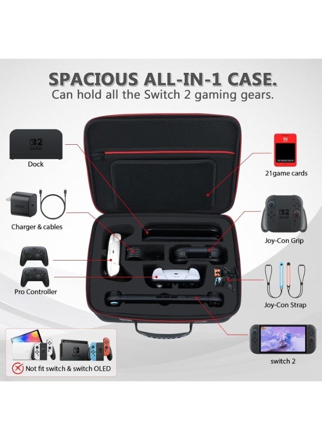 CENXI Hard Carrying Case Compatible with Nintendo Switch 2 (2025), Travel Bag Holds Switch 2 Console, Pro Controller x 2, Joy-Con Grip, Dock, Power Adapter, 21 Games, Cables and Accessories - Image 3