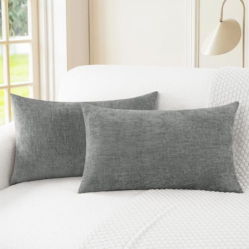 CaliTime Throw Pillow Covers Decorative 16 X 26 Inches Pack of 2 Cozy Chenille Cushion Cases for Couch Sofa Bed Living Room Home Medium Grey - Image 1