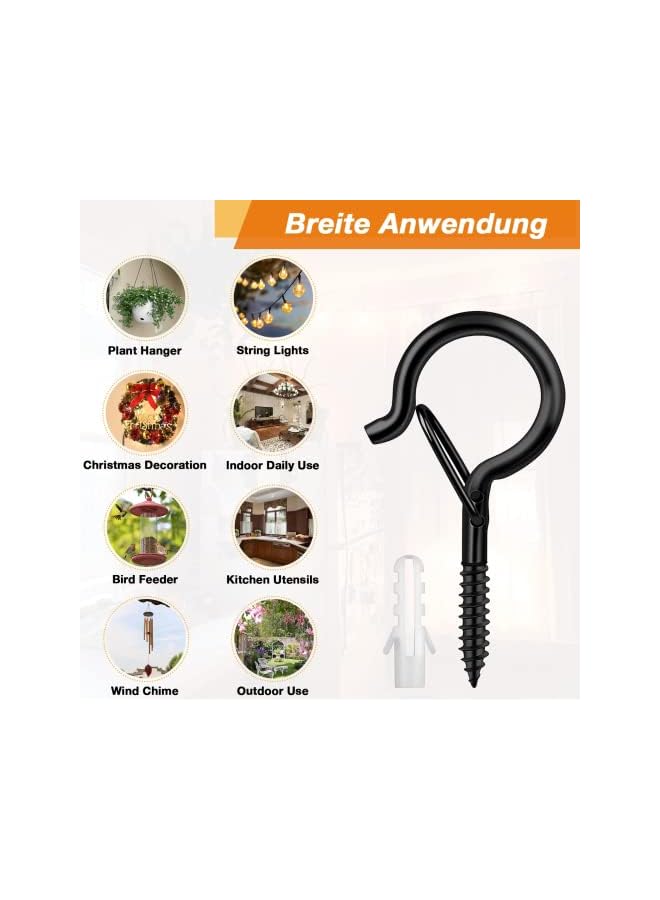 S-TOP 20 PCS Q-Hanger Hooks, Screw Hooks for Outdoor String Lights, Outdoor Hooks with Safety Buckle, Easy Release Black - Image 4