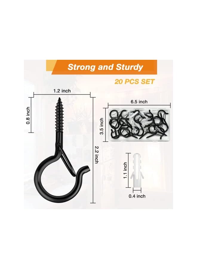 S-TOP 20 PCS Q-Hanger Hooks, Screw Hooks for Outdoor String Lights, Outdoor Hooks with Safety Buckle, Easy Release Black - Image 2
