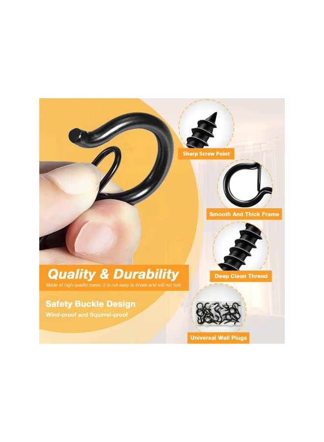 S-TOP 20 PCS Q-Hanger Hooks, Screw Hooks for Outdoor String Lights, Outdoor Hooks with Safety Buckle, Easy Release Black - Image 3