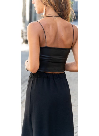 Escbutik Women's Black String Strap Leather Crop Blouse  - Image 3