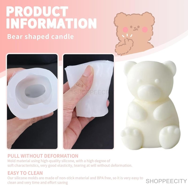 Shoppeecity 3D Teddy Bear Shape Silicone Candle Mold I 3D Cute Animal Cub Silicone Epoxy Mould I Bear Candle Mould Baby Bear Silicone Mould DIY Chocolate Cake Decor Soap Resin Art Craft Making - Image 2