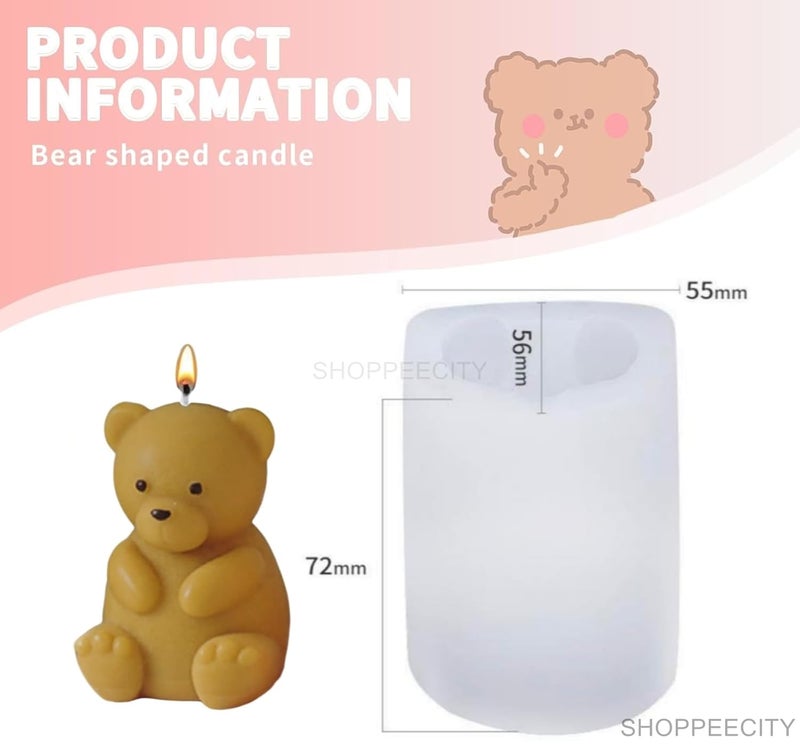 Shoppeecity 3D Teddy Bear Shape Silicone Candle Mold I 3D Cute Animal Cub Silicone Epoxy Mould I Bear Candle Mould Baby Bear Silicone Mould DIY Chocolate Cake Decor Soap Resin Art Craft Making - Image 3