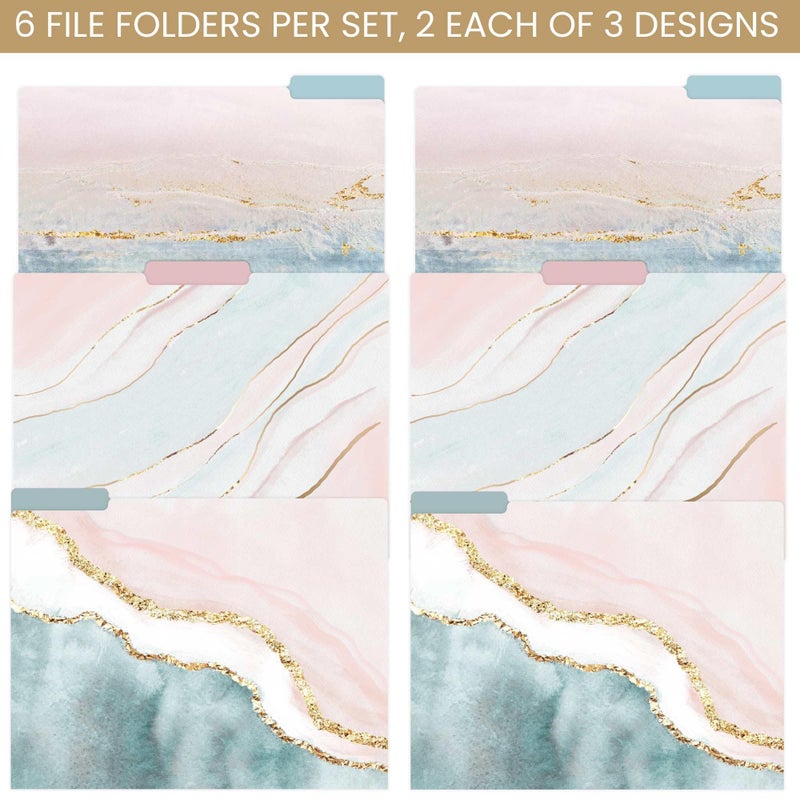 bloom daily planners Decorative File Folders - Set of 6 Letter Size (8.5” x 11”) Organizers, 1/3 Cut Tabs - Aesthetic Folders for School & Office - Ethereal Marble - Image 2