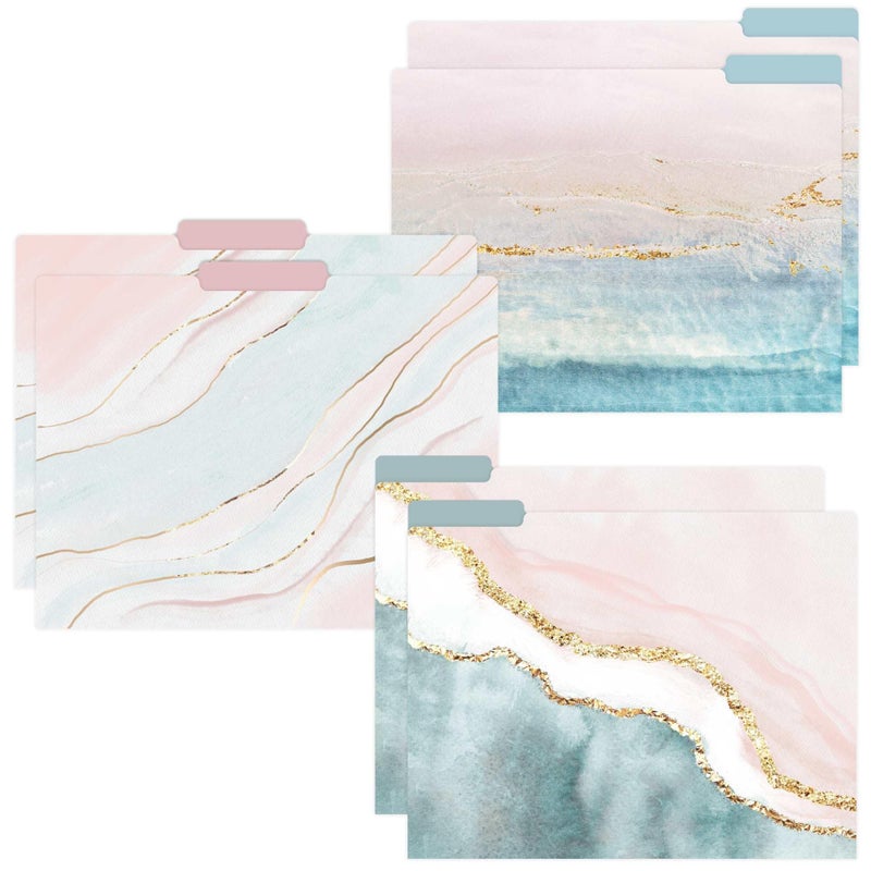 bloom daily planners Decorative File Folders - Set of 6 Letter Size (8.5” x 11”) Organizers, 1/3 Cut Tabs - Aesthetic Folders for School & Office - Ethereal Marble - Image 1