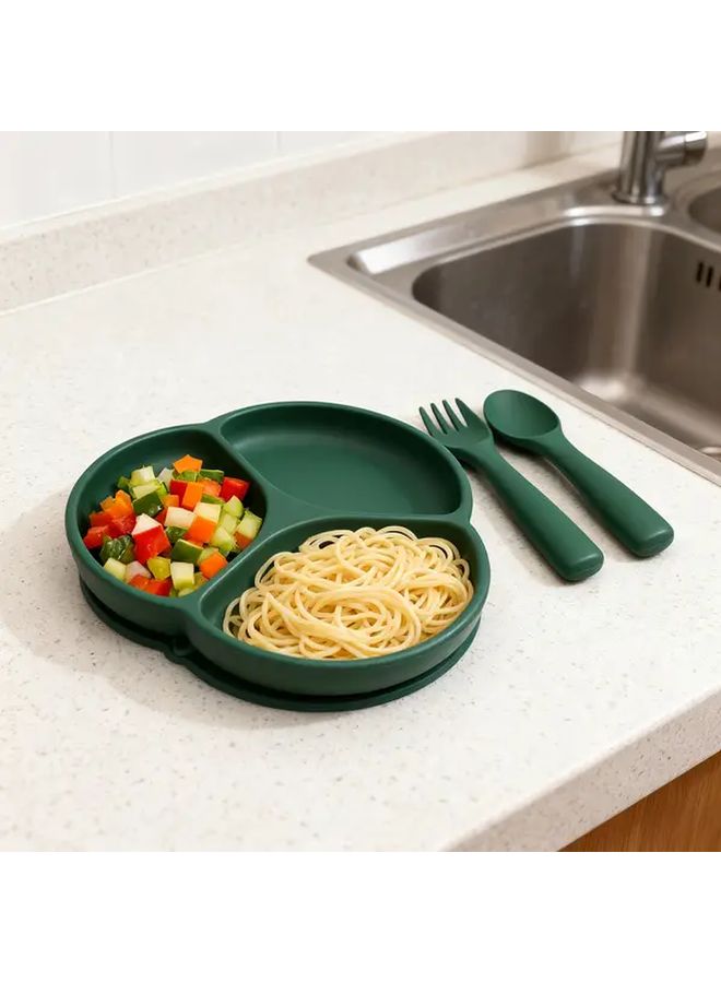 Grey Multi-Compartment Divided Plate With Fork And Spoon Set For Portion Control - Image 5