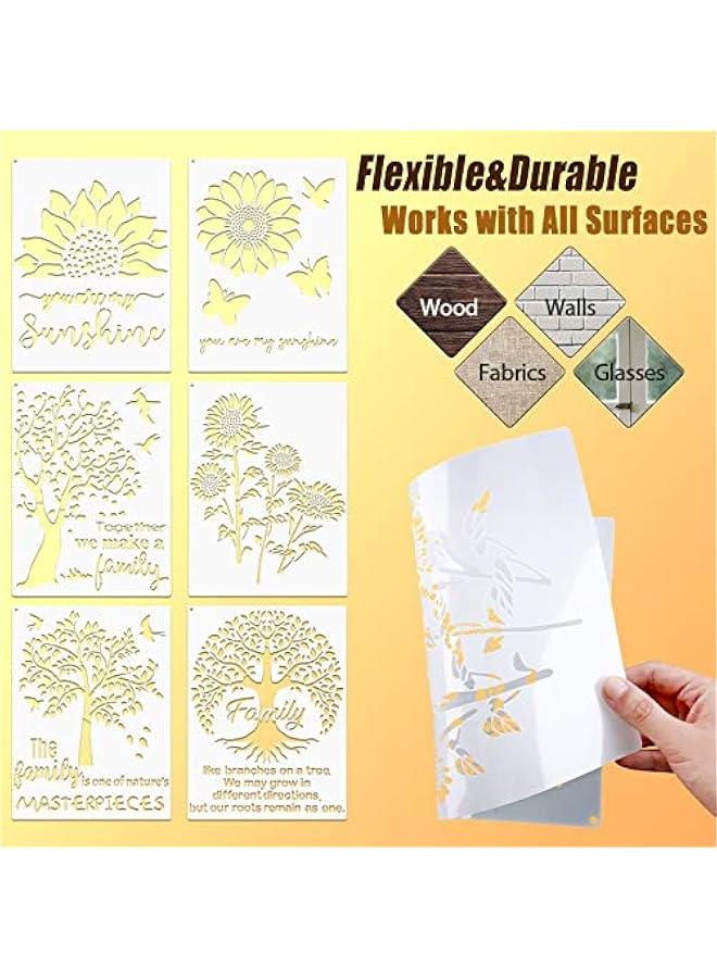 Arabest 6 Pieces Sunflower Stencil Kit, Reusable Family Tree Stencil Flower erfly Painting Templates You are My Sunshine Model with Metal Open Ring for Painting on Wood Wall Decor  - Image 3