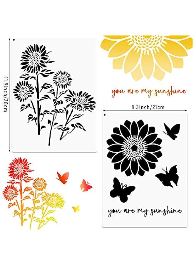 Arabest 6 Pieces Sunflower Stencil Kit, Reusable Family Tree Stencil Flower erfly Painting Templates You are My Sunshine Model with Metal Open Ring for Painting on Wood Wall Decor  - Image 2
