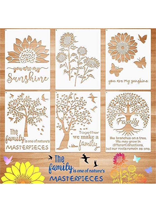 Arabest 6 Pieces Sunflower Stencil Kit, Reusable Family Tree Stencil Flower erfly Painting Templates You are My Sunshine Model with Metal Open Ring for Painting on Wood Wall Decor  - Image 1