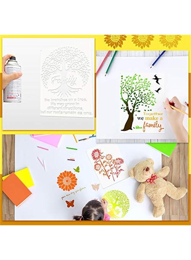 Arabest 6 Pieces Sunflower Stencil Kit, Reusable Family Tree Stencil Flower erfly Painting Templates You are My Sunshine Model with Metal Open Ring for Painting on Wood Wall Decor  - Image 5