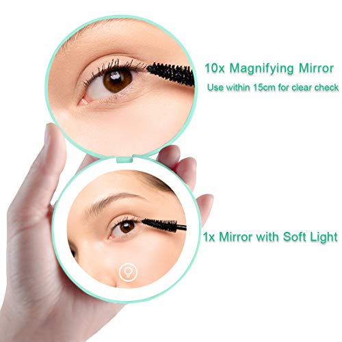 Milishow Compact Mirror with LED Light,1x/10x Magnifying Rechargeable Mirror,3.5in, Dimmable Travel Mirror for Purse,Pocket,Handheld 2-Sided Makeup Mirror - Image 2