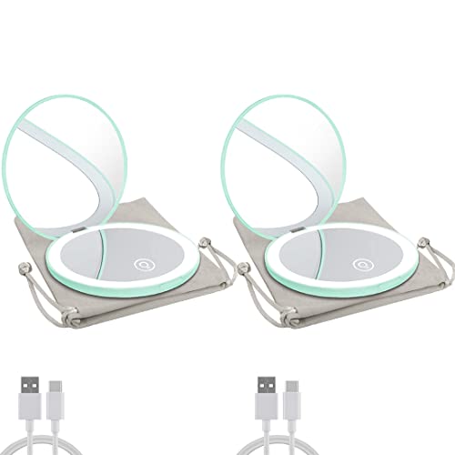 Milishow Compact Mirror with LED Light,1x/10x Magnifying Rechargeable Mirror,3.5in, Dimmable Travel Mirror for Purse,Pocket,Handheld 2-Sided Makeup Mirror - Image 1
