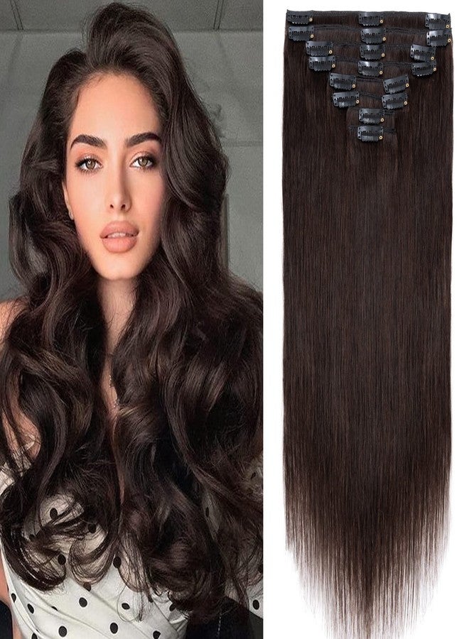S-noilite Clip in Human Hair Extensions Human Hair Short Hair Hair Extensions Clip in Standard Weft 8 Pieces 18 Clips 100% Real Human Hair Straight 8"-65g Dark Brown (#02) - Image 1