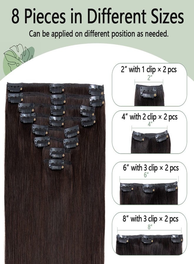 S-noilite Clip in Human Hair Extensions Human Hair Short Hair Hair Extensions Clip in Standard Weft 8 Pieces 18 Clips 100% Real Human Hair Straight 8"-65g Dark Brown (#02) - Image 2