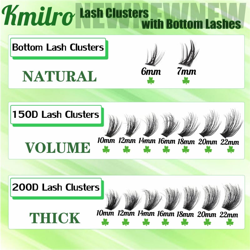Kmilro Lash Clusters with Bottom Lashes Cluster Eyelash Extensions Wispy 10-22mm Volume Individual Lashes with Lower Eyelash Clusters 316pcs 150D+200D Thick False Lashes DIY at Home - Image 3