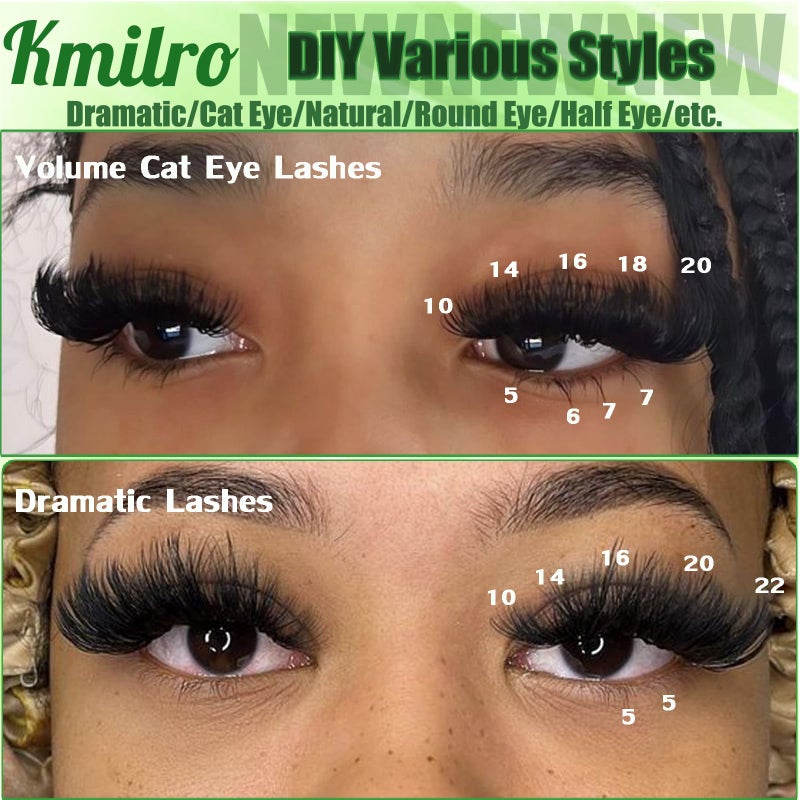 Kmilro Lash Clusters with Bottom Lashes Cluster Eyelash Extensions Wispy 10-22mm Volume Individual Lashes with Lower Eyelash Clusters 316pcs 150D+200D Thick False Lashes DIY at Home - Image 2