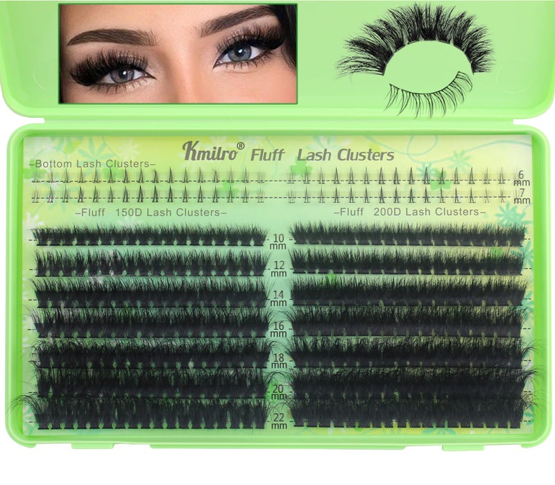 Kmilro Lash Clusters with Bottom Lashes Cluster Eyelash Extensions Wispy 10-22mm Volume Individual Lashes with Lower Eyelash Clusters 316pcs 150D+200D Thick False Lashes DIY at Home - Image 1