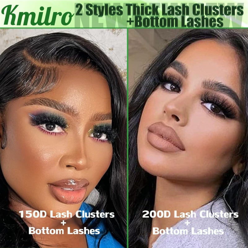 Kmilro Lash Clusters with Bottom Lashes Cluster Eyelash Extensions Wispy 10-22mm Volume Individual Lashes with Lower Eyelash Clusters 316pcs 150D+200D Thick False Lashes DIY at Home - Image 5