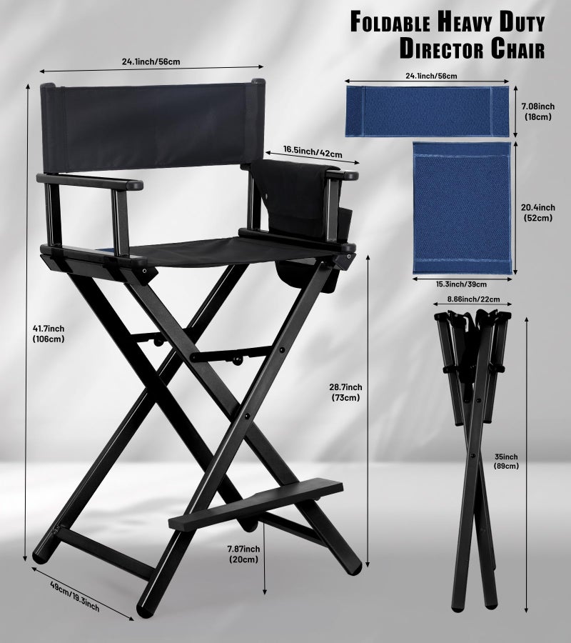 HAISKY 30" Extra Tall Folding Directors Chairs for Makeup Artist and Client, 2 Set Replacement Cover, Storage Side Bags, Portable Footrest, Aluminum Frame 330 lbs Capacity - Image 2
