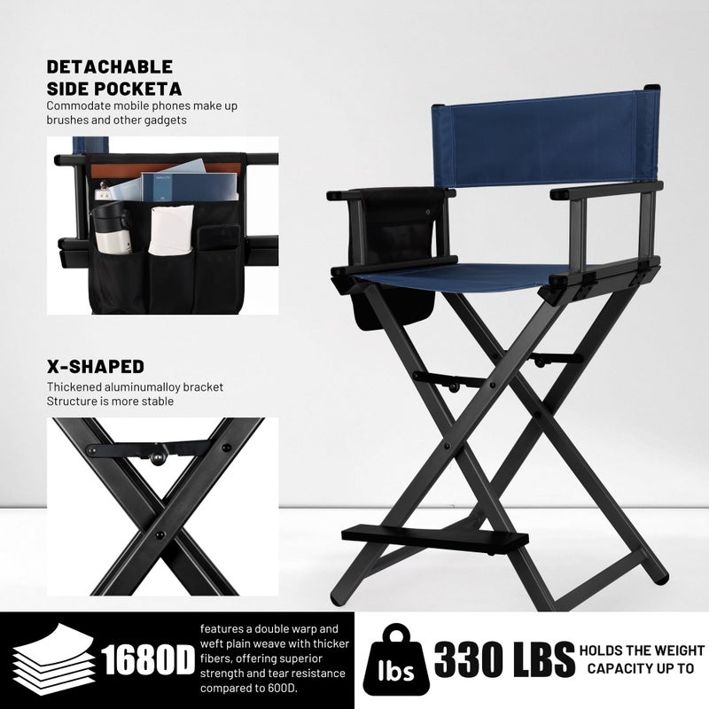 HAISKY 30" Extra Tall Folding Directors Chairs for Makeup Artist and Client, 2 Set Replacement Cover, Storage Side Bags, Portable Footrest, Aluminum Frame 330 lbs Capacity - Image 4