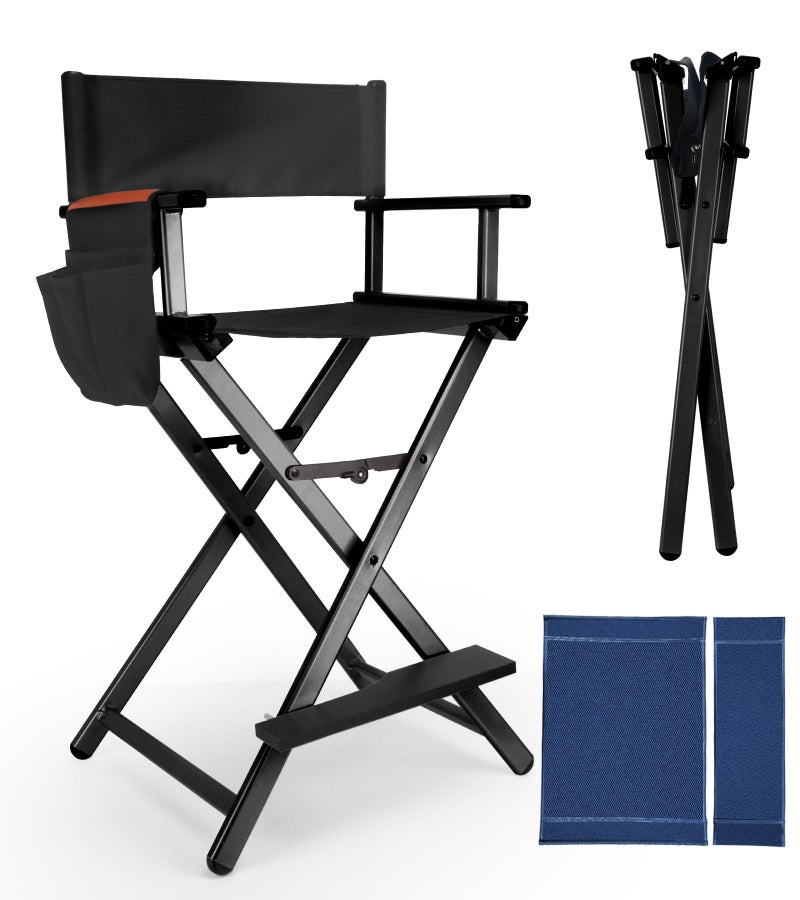 HAISKY 30" Extra Tall Folding Directors Chairs for Makeup Artist and Client, 2 Set Replacement Cover, Storage Side Bags, Portable Footrest, Aluminum Frame 330 lbs Capacity - Image 1