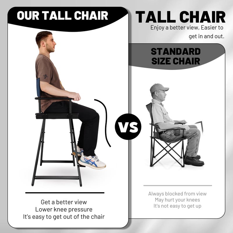 HAISKY 30" Extra Tall Folding Directors Chairs for Makeup Artist and Client, 2 Set Replacement Cover, Storage Side Bags, Portable Footrest, Aluminum Frame 330 lbs Capacity - Image 5