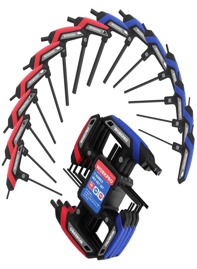 WORKPRO 14-Piece T-Handle Allen Wrench Set, Metric & SAE T Handle Hex Key, Long Hex Key Wrench Sets with Storage Rack for DIY, Auto Bike Repair Tool, Basic Home Repair and Mechanics Maintenance - Image 1