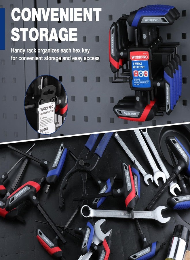 WORKPRO 14-Piece T-Handle Allen Wrench Set, Metric & SAE T Handle Hex Key, Long Hex Key Wrench Sets with Storage Rack for DIY, Auto Bike Repair Tool, Basic Home Repair and Mechanics Maintenance - Image 4