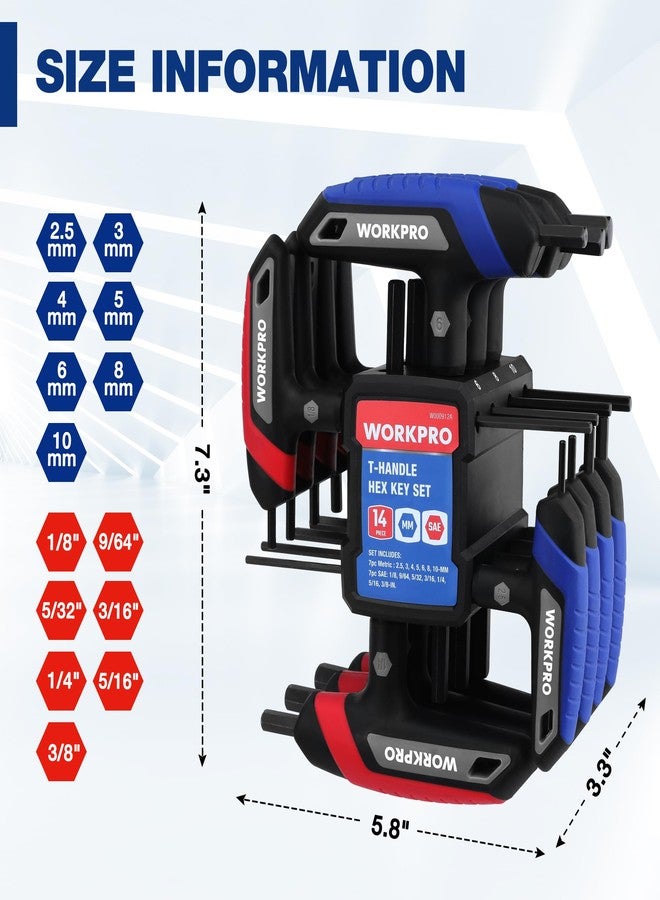 WORKPRO 14-Piece T-Handle Allen Wrench Set, Metric & SAE T Handle Hex Key, Long Hex Key Wrench Sets with Storage Rack for DIY, Auto Bike Repair Tool, Basic Home Repair and Mechanics Maintenance - Image 2