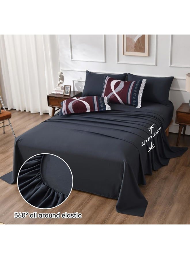 Anibedding Striped Comforter Set King Size,8 Pieces Bed in a Bag Blue Red Patchwork Bedding Sets,Boho Soft Microfiber Bedding Set for All Season(104"×90") - Image 5