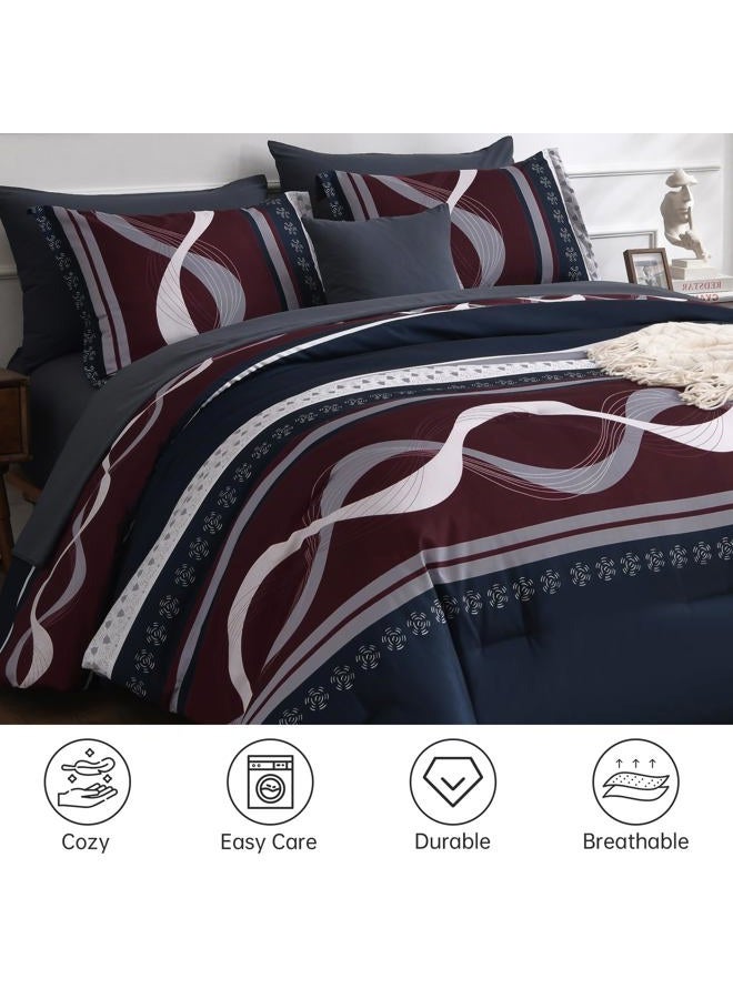 Anibedding Striped Comforter Set King Size,8 Pieces Bed in a Bag Blue Red Patchwork Bedding Sets,Boho Soft Microfiber Bedding Set for All Season(104"×90") - Image 4